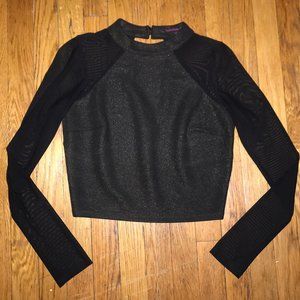 Cropped black/bronze long sleeve fitted top